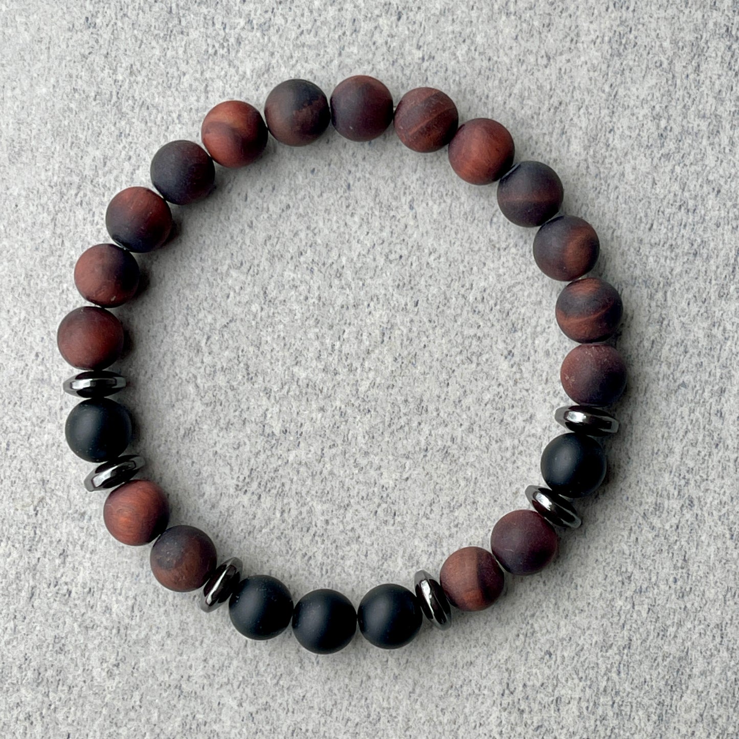 Matte Red Tiger Eye & Matte Onyx Beaded Bracelet