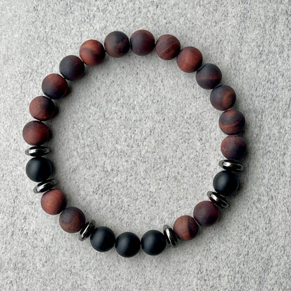 Matte Red Tiger Eye & Matte Onyx Beaded Bracelet