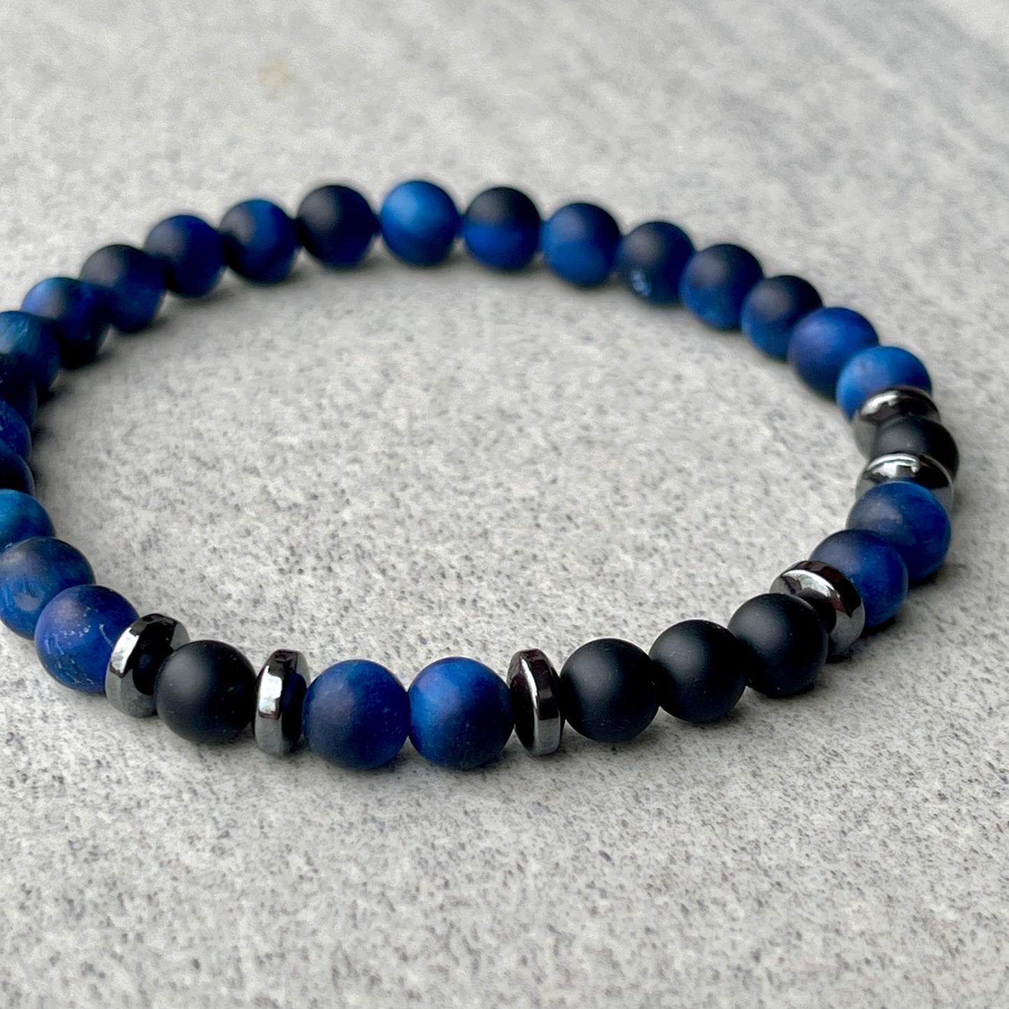 Matte Blue Tiger Eye & Matte Onyx Bracelet