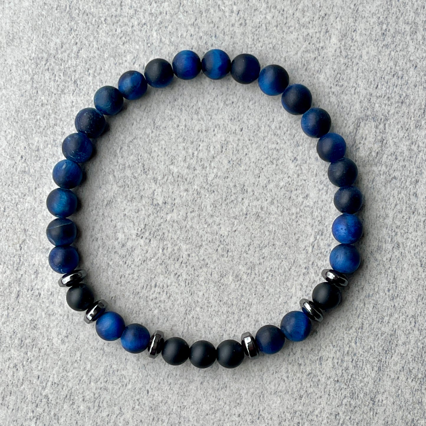 Matte Blue Tiger Eye & Matte Onyx Bracelet