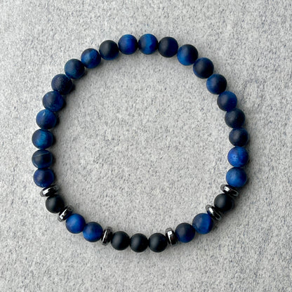 Matte Blue Tiger Eye & Matte Onyx Bracelet
