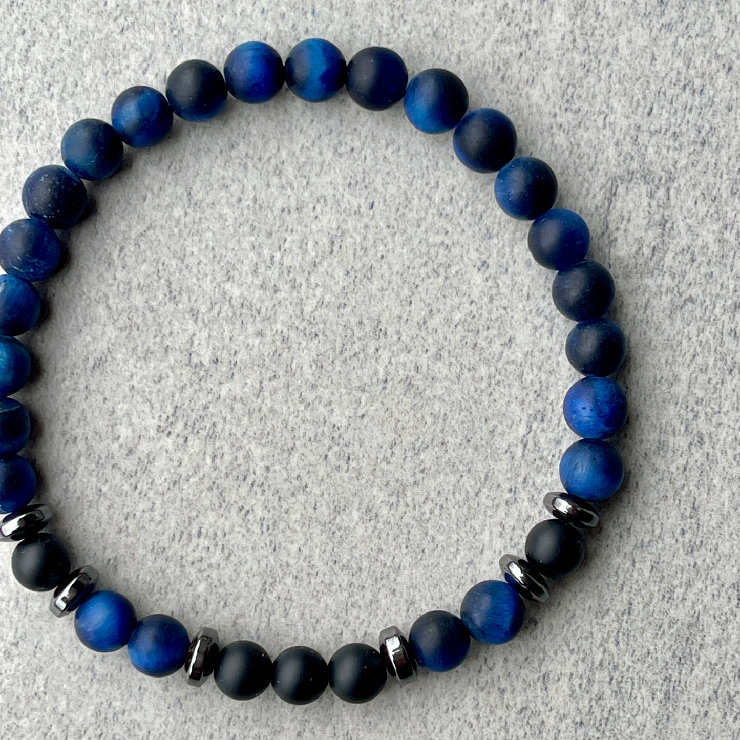 Matte Blue Tiger Eye & Matte Onyx Bracelet