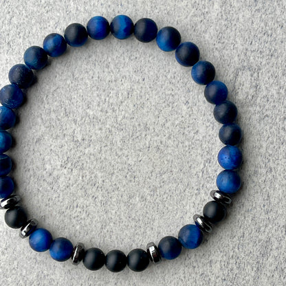 Matte Blue Tiger Eye & Matte Onyx Bracelet