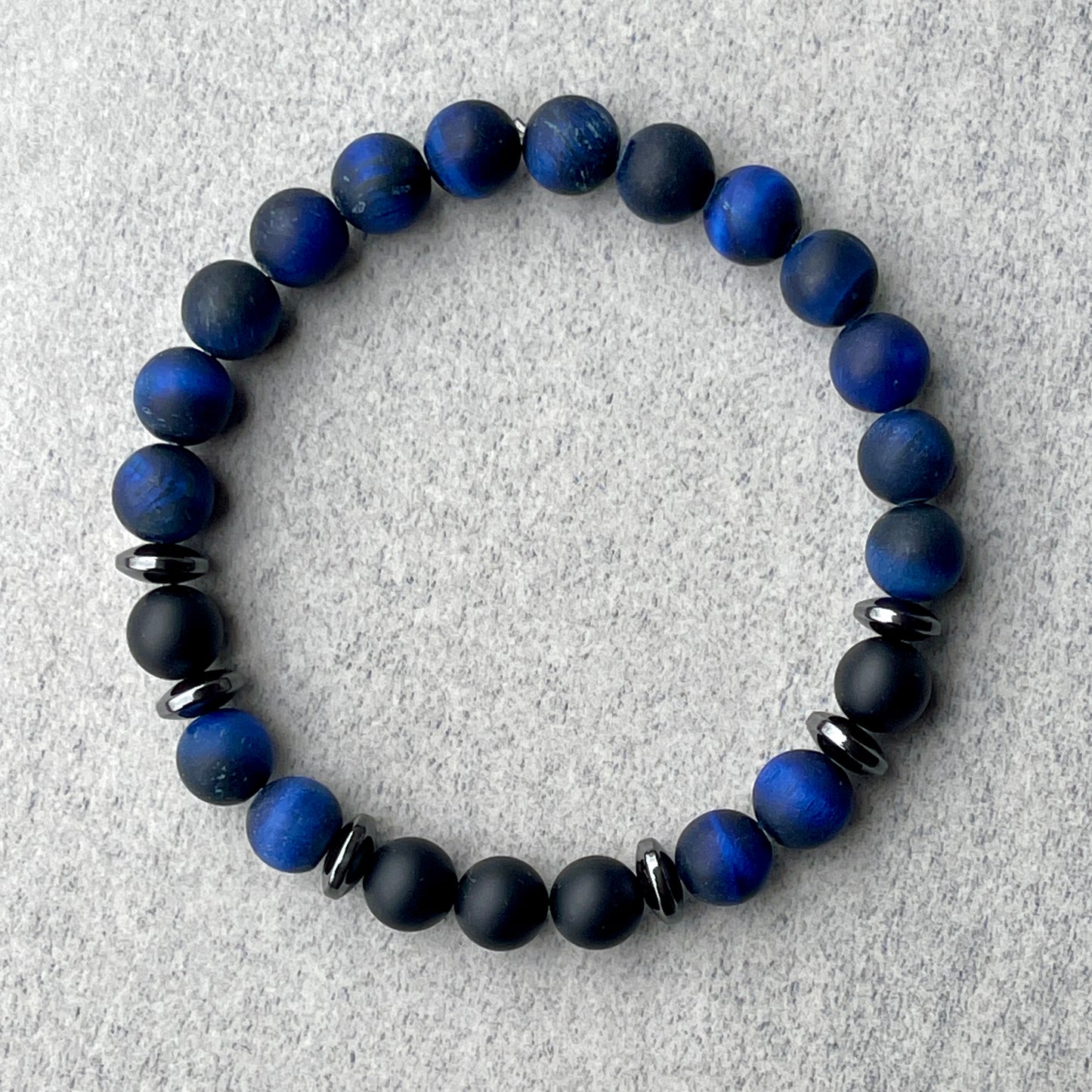 Matte Blue Tiger Eye & Matte Onyx Bracelet