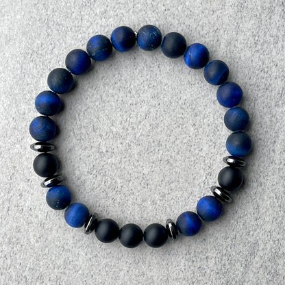Matte Blue Tiger Eye & Matte Onyx Bracelet