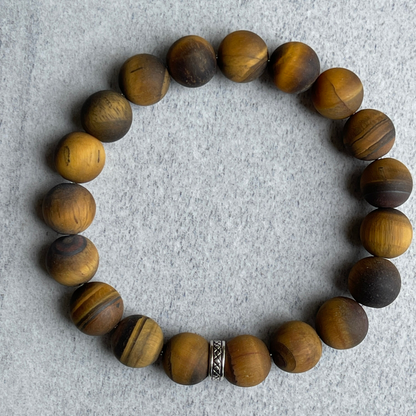 Matte Yellow Tiger Eye Stretch Bracelet with Sterling Silver Spacer