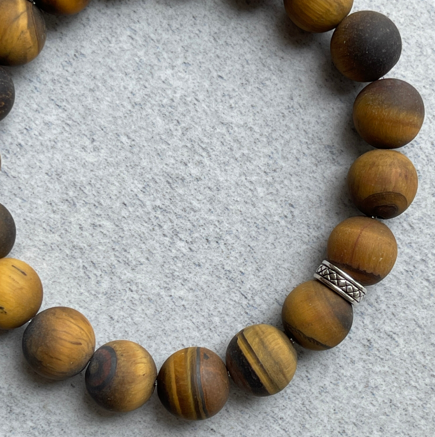 Matte Yellow Tiger Eye Stretch Bracelet with Sterling Silver Spacer