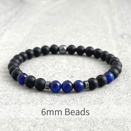 Onyx, Blue Tiger Eye and Hematite Beaded Stretch Bracelet