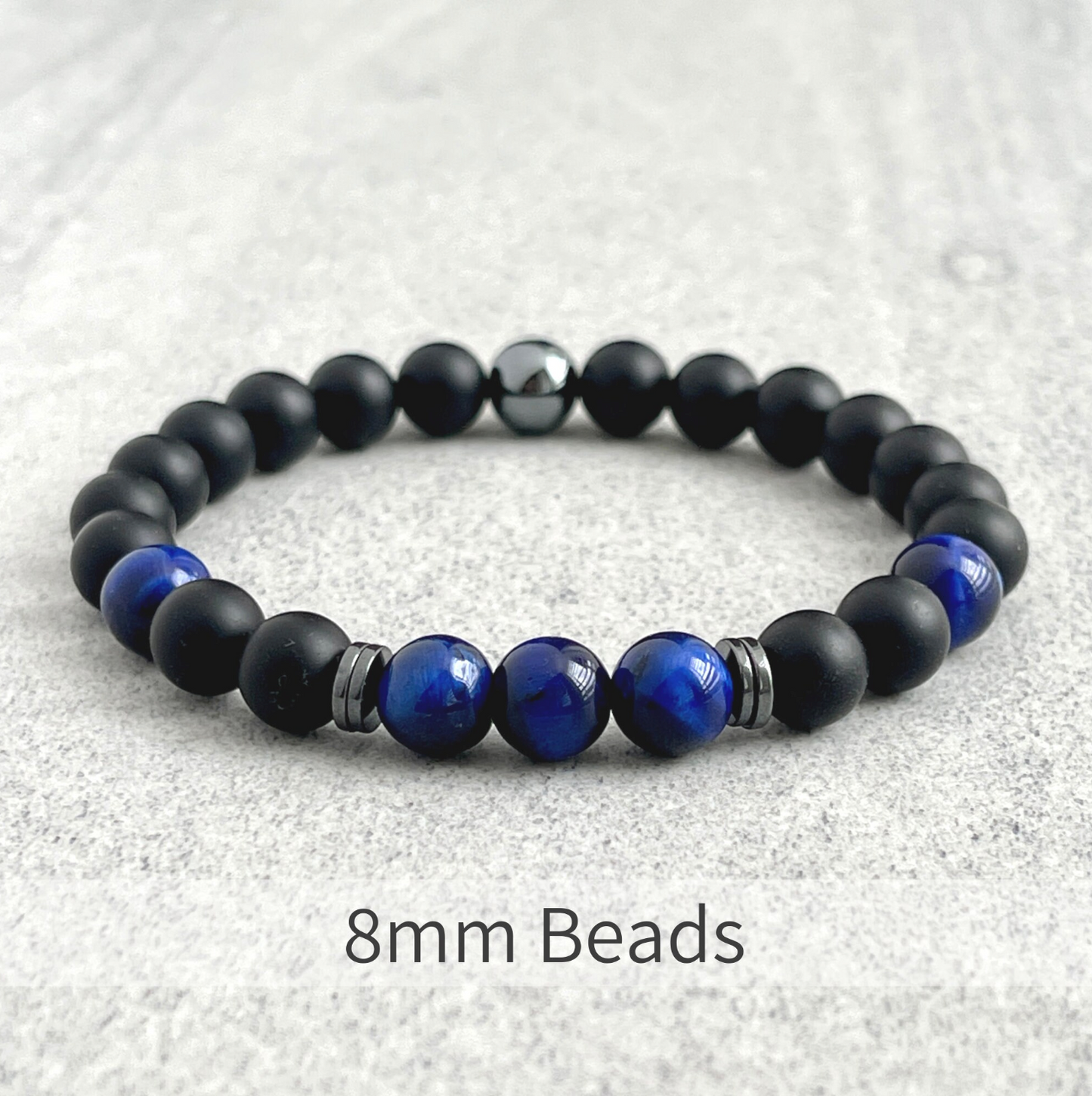 Onyx, Blue Tiger Eye and Hematite Beaded Stretch Bracelet