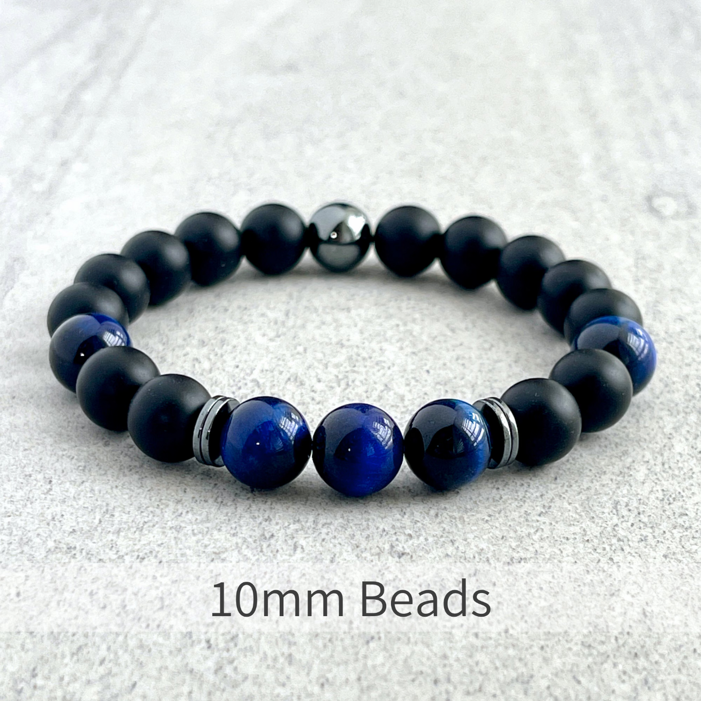 Onyx, Blue Tiger Eye and Hematite Beaded Stretch Bracelet