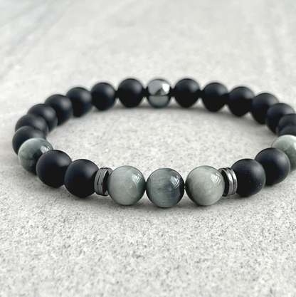 Onyx, Chrysoberyl and Hematite Beaded Stretch Bracelet