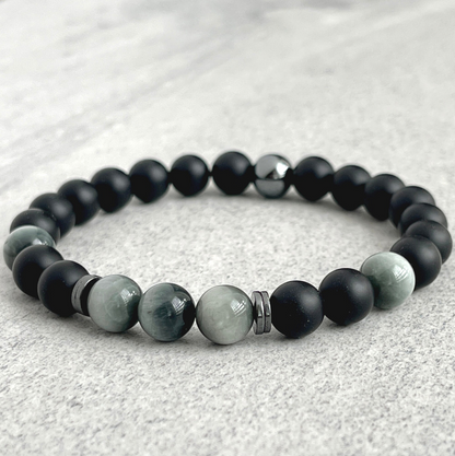 Onyx, Chrysoberyl and Hematite Beaded Stretch Bracelet