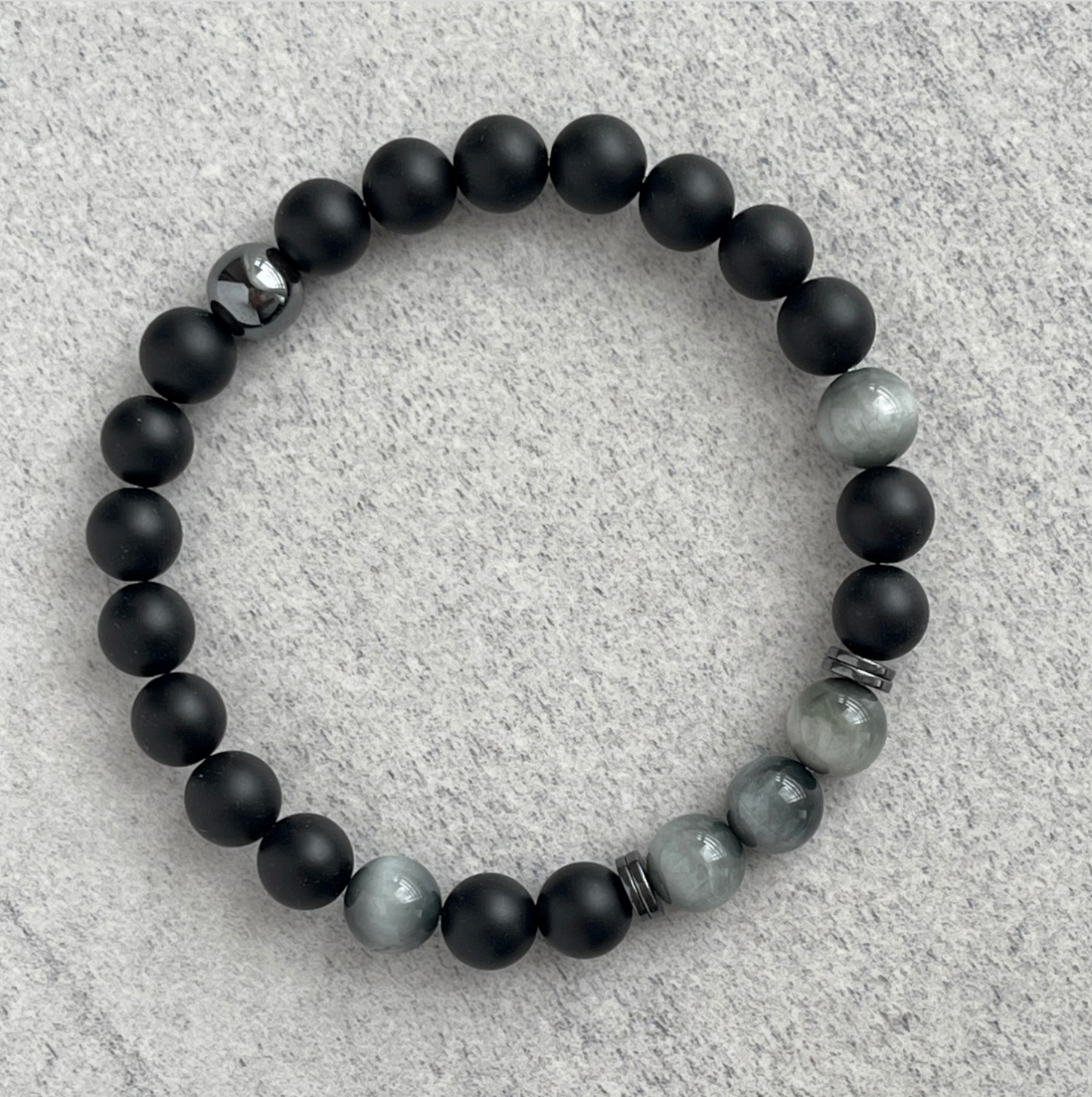 Onyx, Chrysoberyl and Hematite Beaded Stretch Bracelet