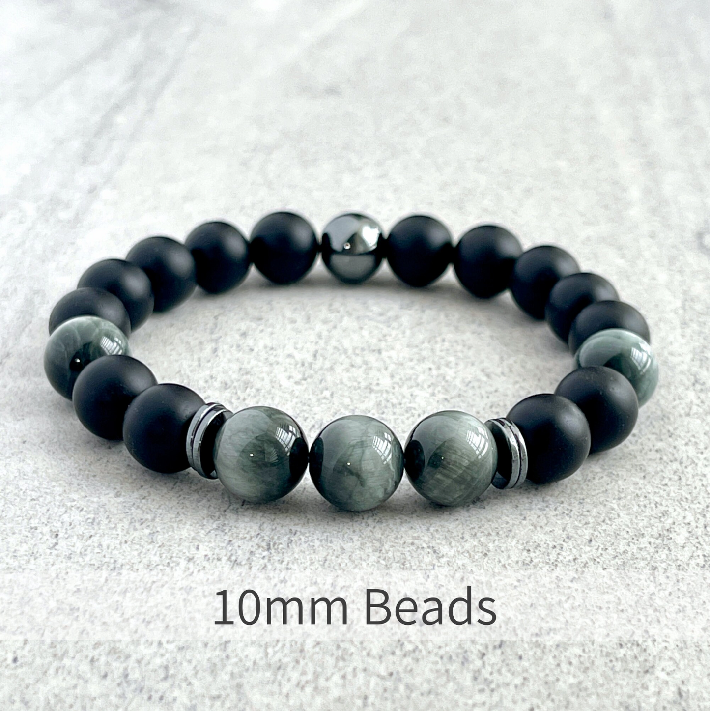 Onyx, Chrysoberyl and Hematite Beaded Stretch Bracelet