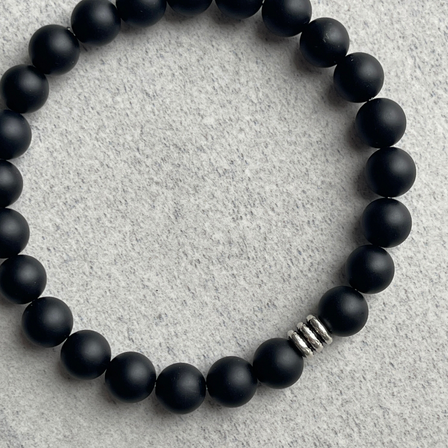 Matte Onyx Bracelet with Sterling Silver Triple Ring Bead