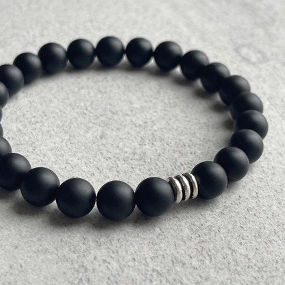 Matte Onyx Bracelet with Sterling Silver Triple Ring Bead