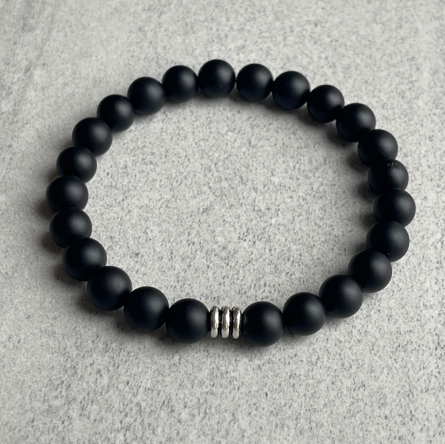 Matte Onyx Bracelet with Sterling Silver Triple Ring Bead