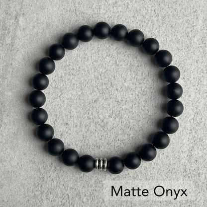 Matte Onyx Bracelet with Sterling Silver Triple Ring Bead