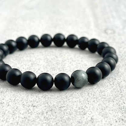 Matte Onyx and Single Chrysoberyl Bracelet