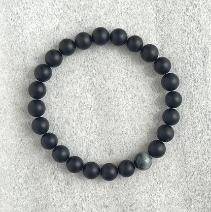 Matte Onyx and Single Chrysoberyl Bracelet