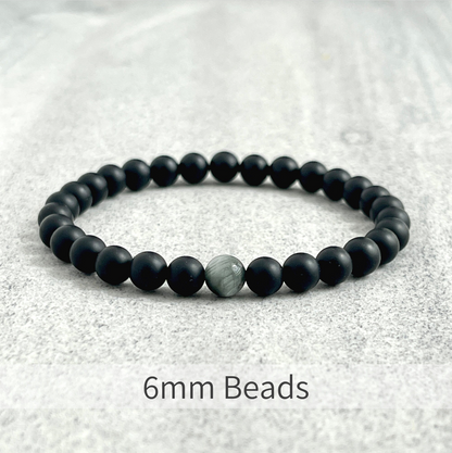 Matte Onyx and Single Chrysoberyl Bracelet