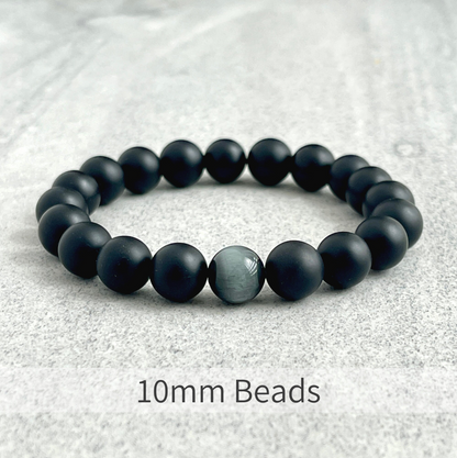 Matte Onyx and Single Chrysoberyl Bracelet