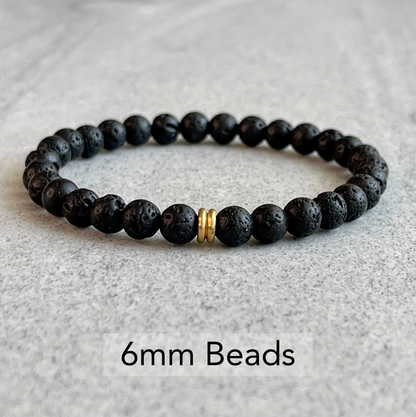 Black Lava Bracelet with Brass Accent Bead