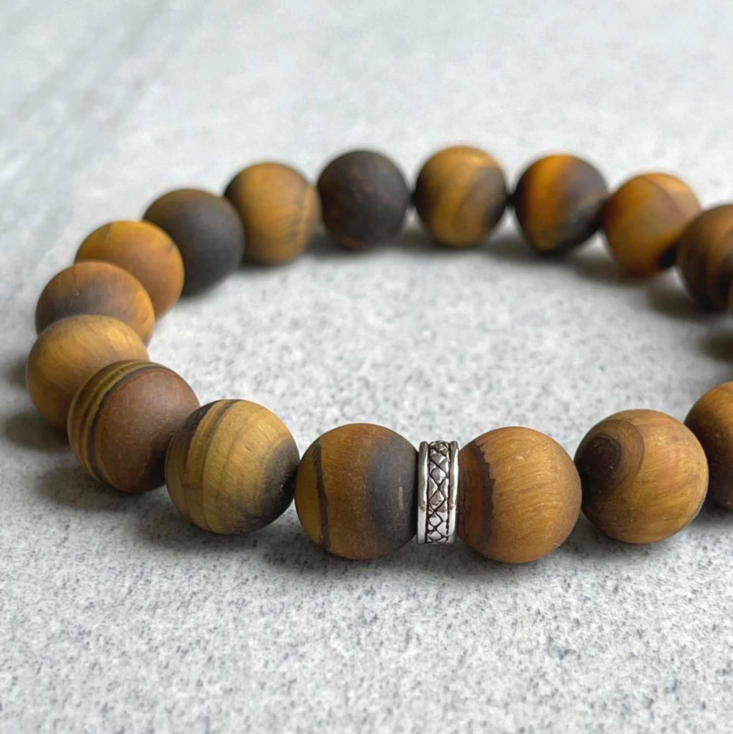 Matte Yellow Tiger Eye Stretch Bracelet with Sterling Silver Spacer