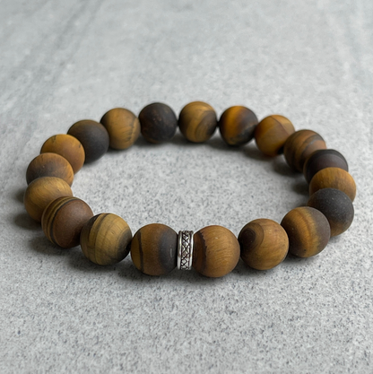 Matte Yellow Tiger Eye Stretch Bracelet with Sterling Silver Spacer