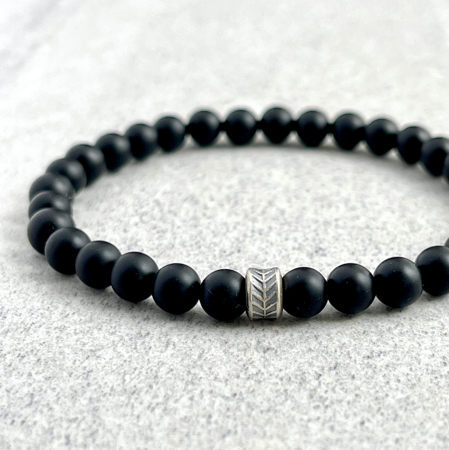 Matte Onyx Beaded Bracelet with Chevron Accent