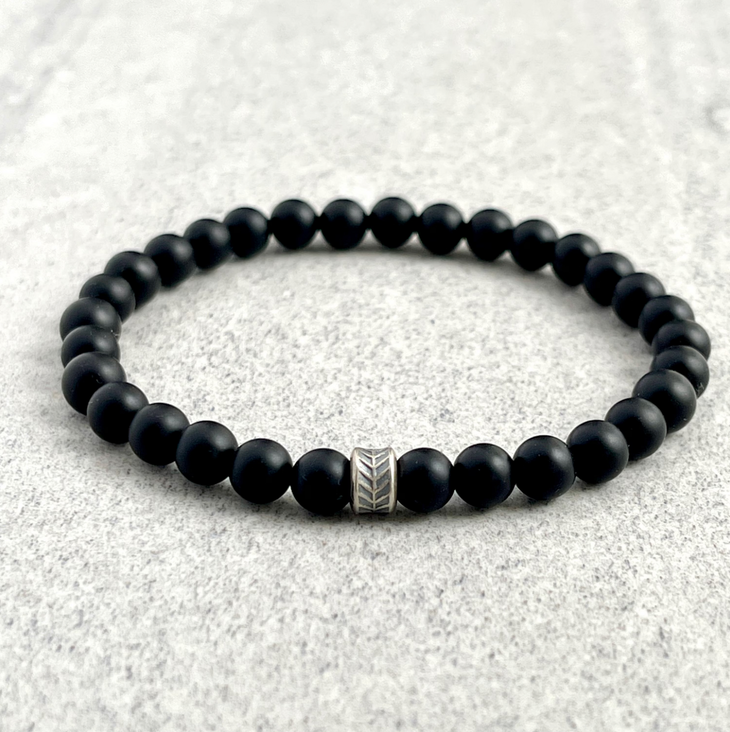 Matte Onyx Beaded Bracelet with Chevron Accent