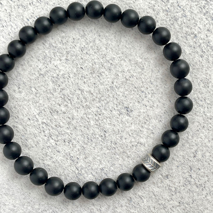 Matte Onyx Beaded Bracelet with Chevron Accent