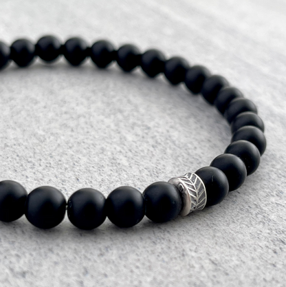 Matte Onyx Beaded Bracelet with Chevron Accent