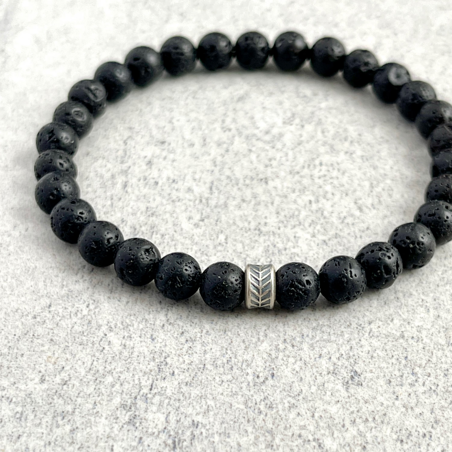 Black Lava Beaded Bracelet with Chevron Accent