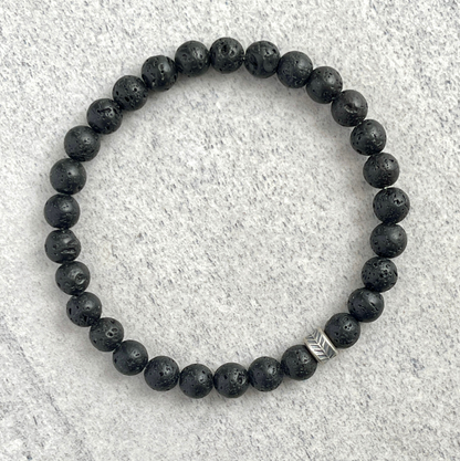 Black Lava Beaded Bracelet with Chevron Accent