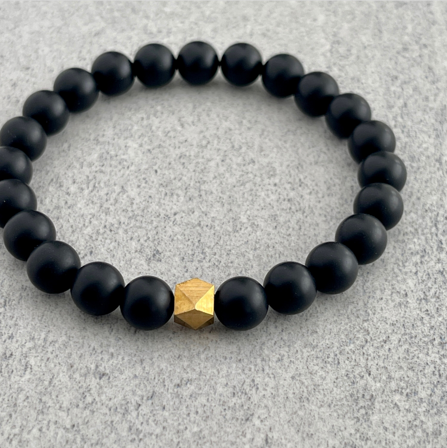 Matte Onyx Beaded Bracelet with Faceted Brass Bead