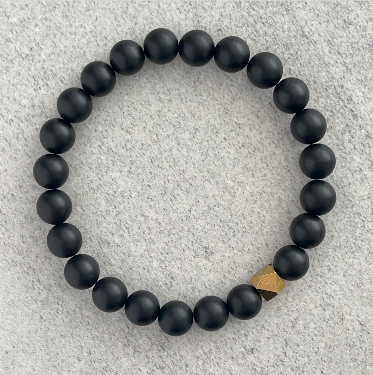 Matte Onyx Beaded Bracelet with Faceted Brass Bead