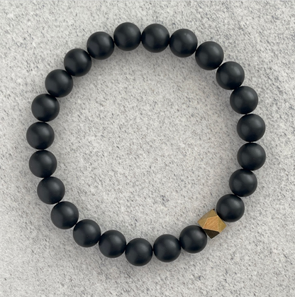 Matte Onyx Beaded Bracelet with Faceted Brass Bead