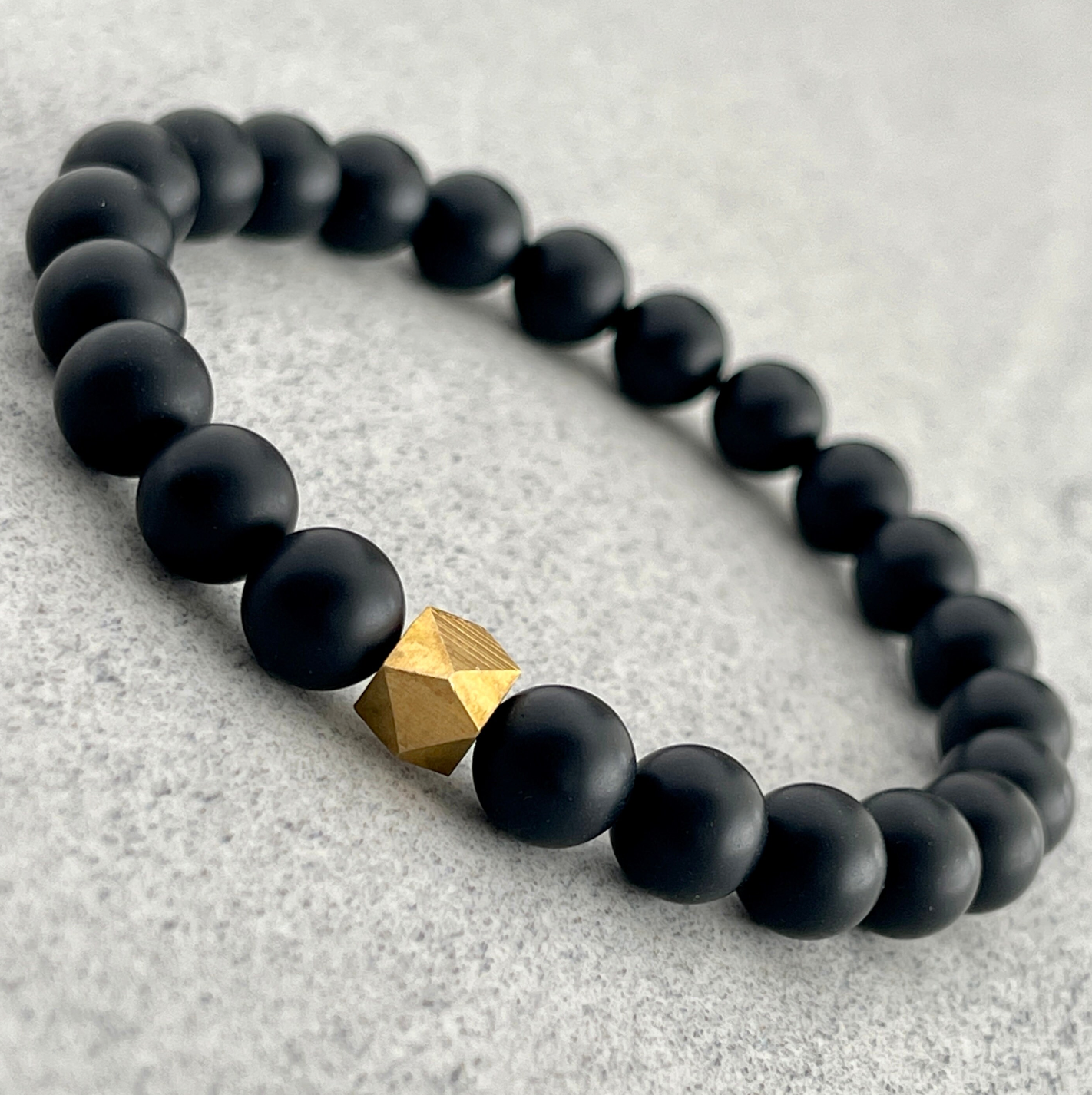 Matte Onyx Beaded Bracelet with Faceted Brass Bead