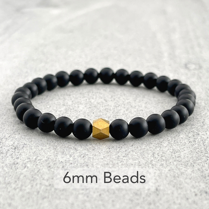 Matte Onyx Beaded Bracelet with Faceted Brass Bead