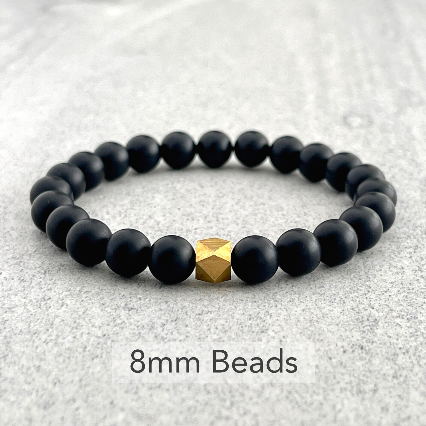 Matte Onyx Beaded Bracelet with Faceted Brass Bead