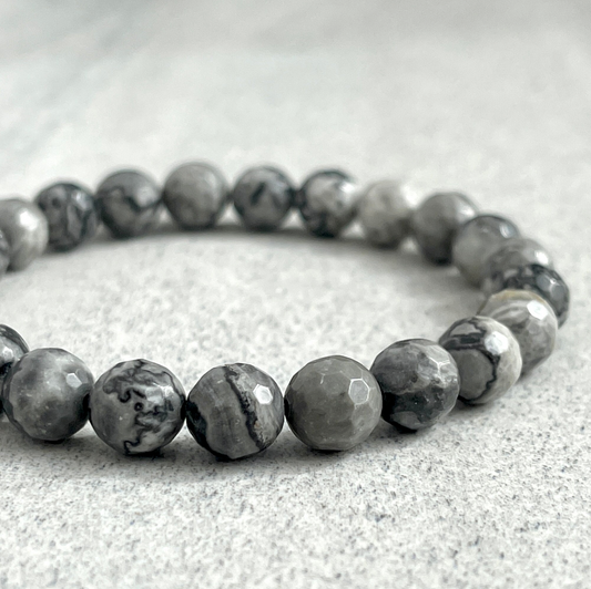 Faceted Map Jasper Beaded Bracelet