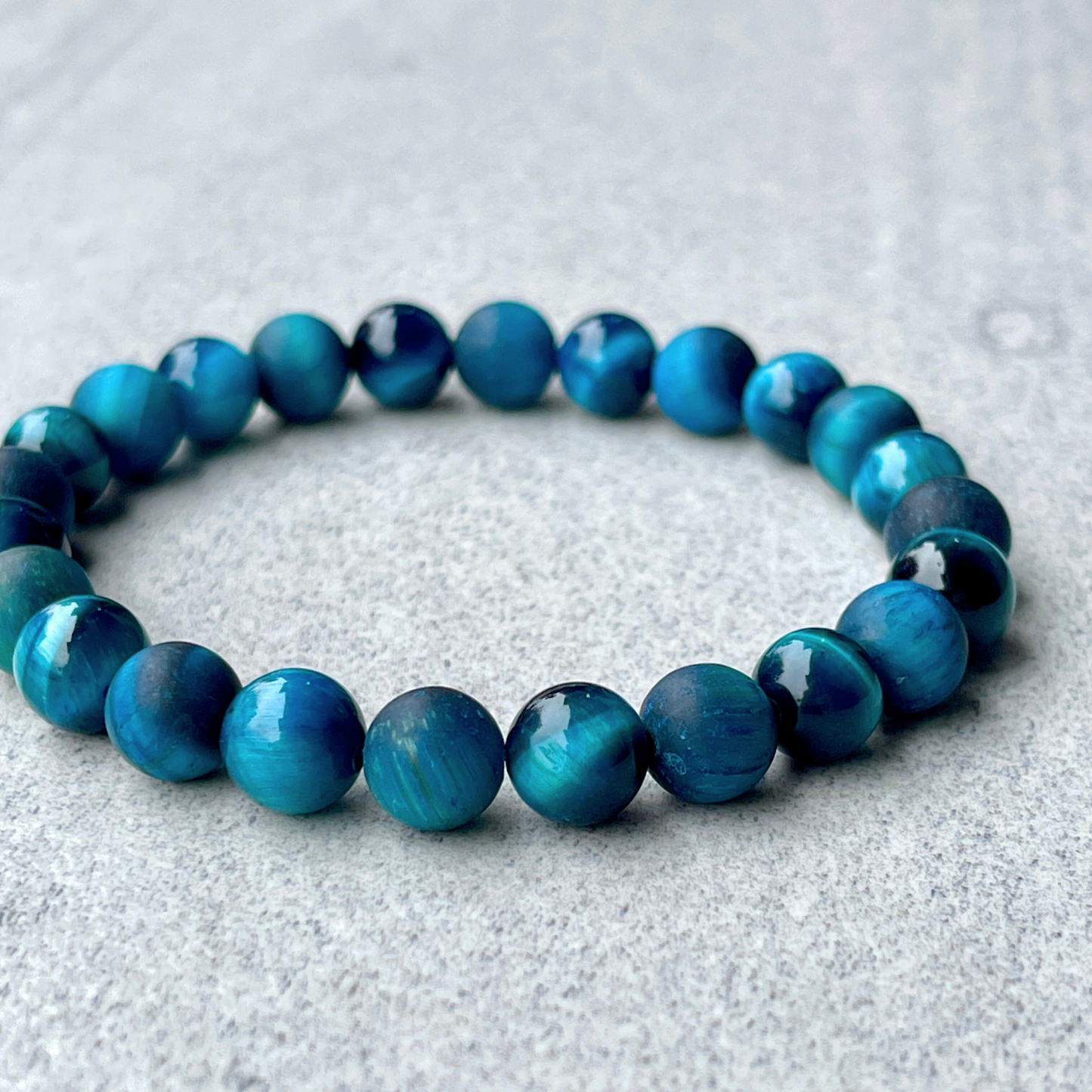 Aqua Blue Tiger Eye Beaded Bracelet