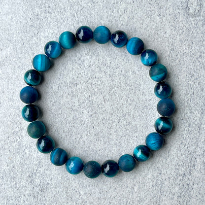 Aqua Blue Tiger Eye Beaded Bracelet