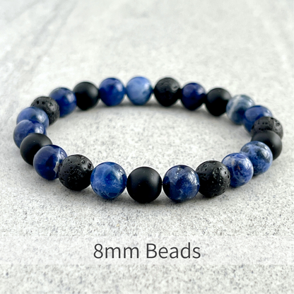 Blue Camo - Sodalite, Matte Onyx and Black Lava Beaded Bracelet