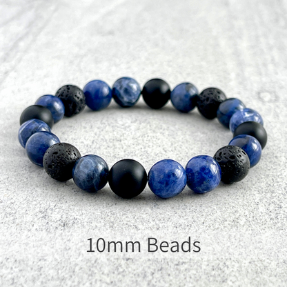 Blue Camo - Sodalite, Matte Onyx and Black Lava Beaded Bracelet