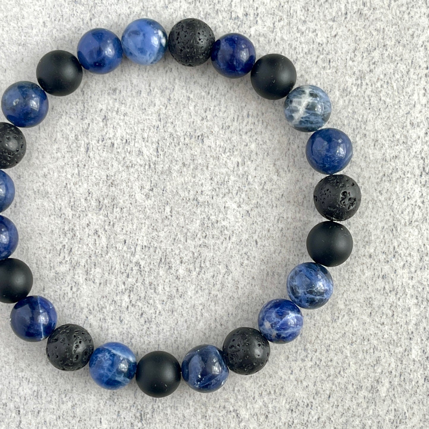 Blue Camo - Sodalite, Matte Onyx and Black Lava Beaded Bracelet