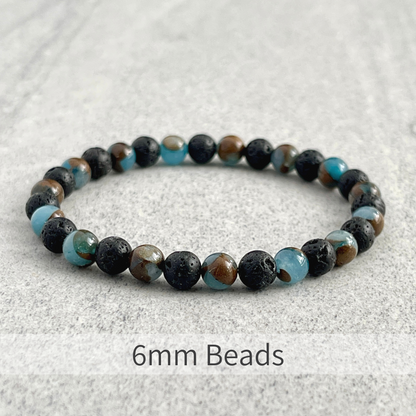 Blue Mosaic Quartz and Black Lava Beaded Bracelet