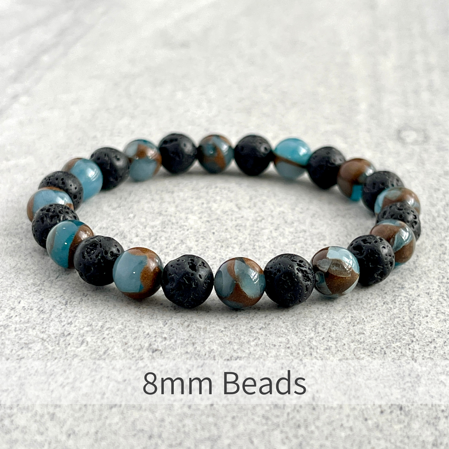 Blue Mosaic Quartz and Black Lava Beaded Bracelet