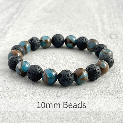 Blue Mosaic Quartz and Black Lava Beaded Bracelet